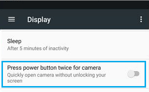 Desativar atalho da câmera do botão liga / desliga no telefone Android