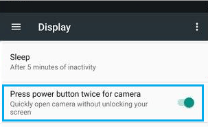 Ativar atalho da câmera do botão liga / desliga no telefone Android