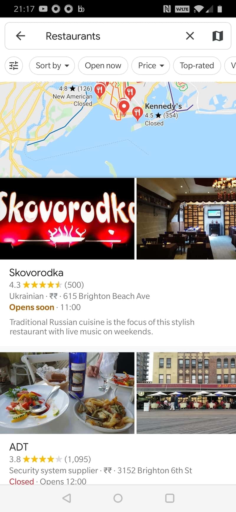 Lista de restaurantes do Google Maps "tamanhos =" (largura máxima: 800 px) 100 vw, 800 px