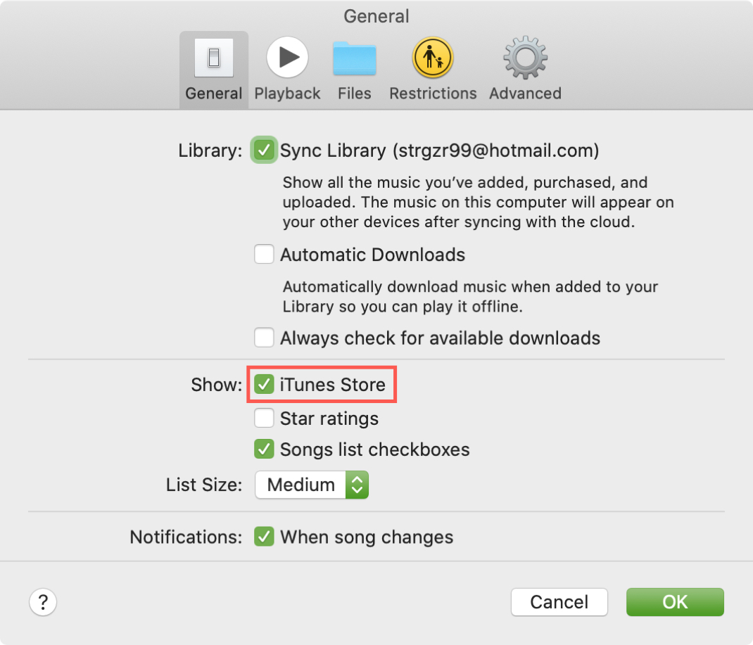 Mostrar iTunes Store na música no Mac