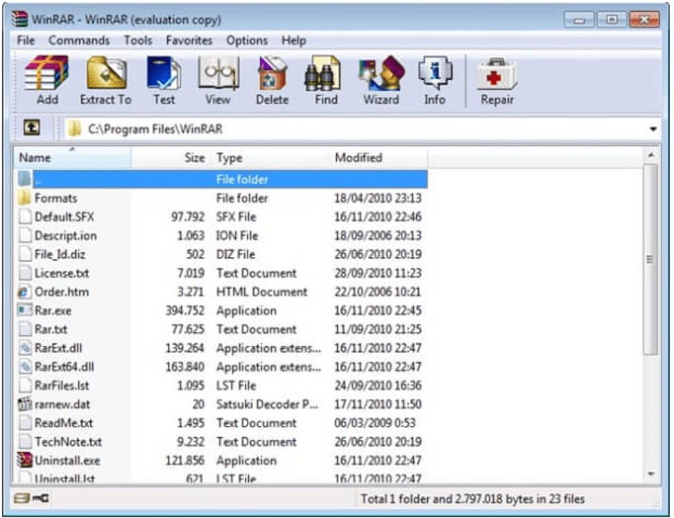 Software de compactação de arquivos WinRAR 