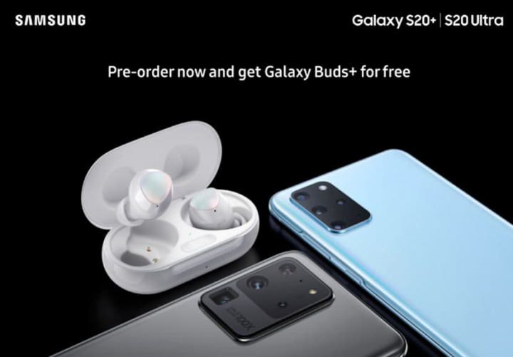 Design do Samsung Galaxy S20 e Galaxy Buds+ aparece em póster promocional
