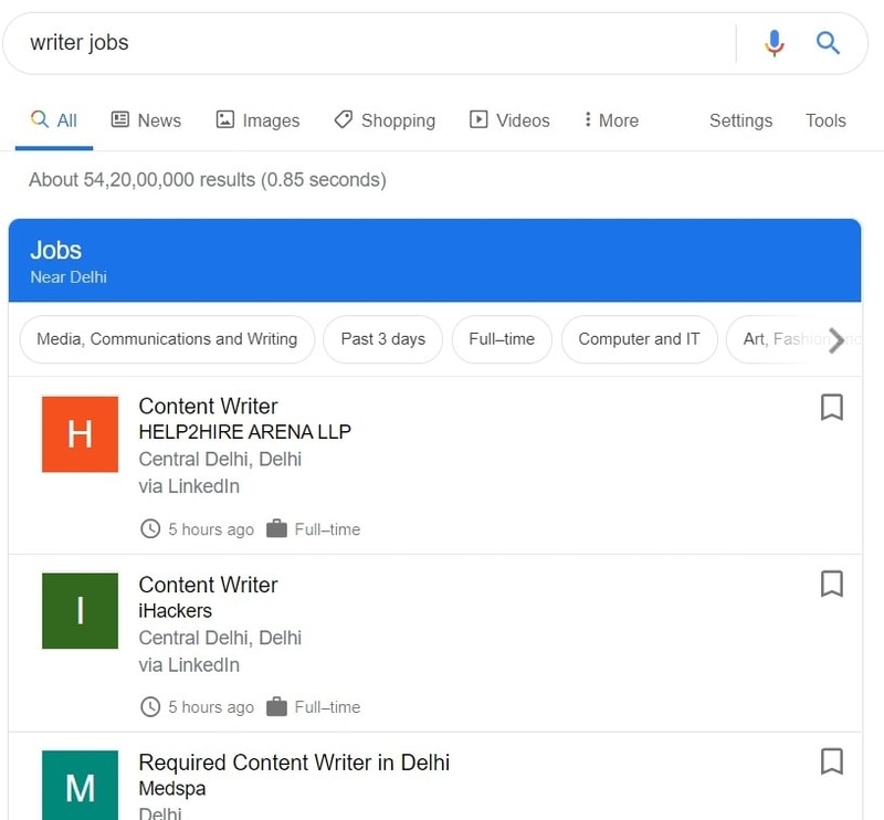 Pesquisa de empregos do Google For