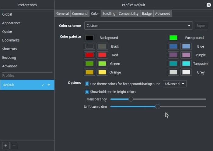 Terminal atualizado com cores e transparência Tilix