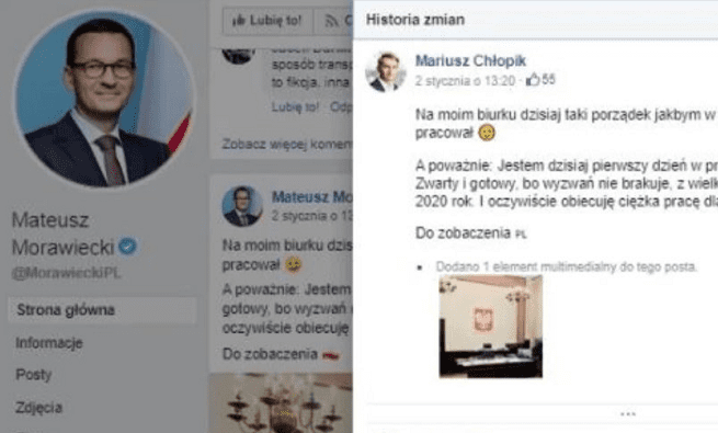 Devido a um erro do Facebook, foi verificado quem escreve nas fanpages. Diretor do PKO BP em Morawiecki, colunista Deon em Hołownia