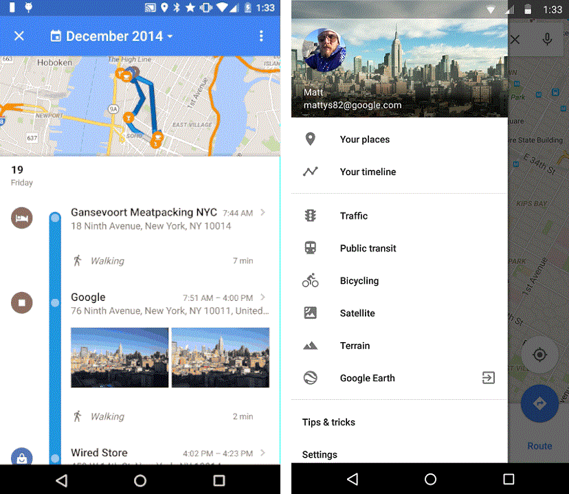 Na opção Sua linha do tempo, o Google Maps mostrará um mapa dos locais visitados pelo usuário 2